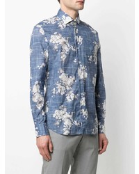 Мужская синяя классическая рубашка с цветочным принтом от Xacus