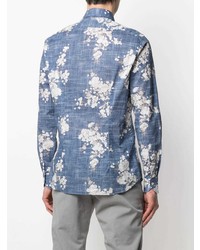 Мужская синяя классическая рубашка с цветочным принтом от Xacus
