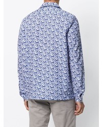 Мужская синяя классическая рубашка с цветочным принтом от Dell'oglio