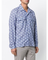 Мужская синяя классическая рубашка с цветочным принтом от Dell'oglio
