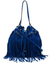 Синяя кожаная большая сумка c бахромой от Just Cavalli