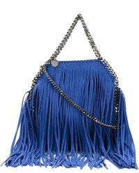 Синяя кожаная большая сумка c бахромой от Stella McCartney