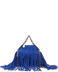 Синяя кожаная большая сумка c бахромой от Stella McCartney