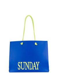 Синяя кожаная большая сумка с принтом от Alberta Ferretti