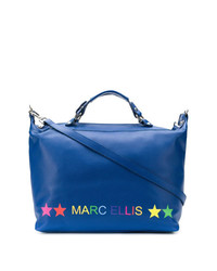 Синяя кожаная большая сумка с принтом от Marc Ellis