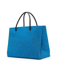Синяя кожаная большая сумка с принтом от Moschino