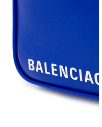 Синяя кожаная большая сумка с принтом от Balenciaga
