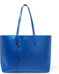Синяя кожаная большая сумка с рельефным рисунком