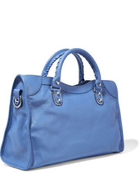 Синяя кожаная большая сумка с рельефным рисунком от Balenciaga
