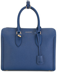 Синяя кожаная большая сумка от Alexander McQueen