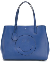 Синяя кожаная большая сумка от Anya Hindmarch