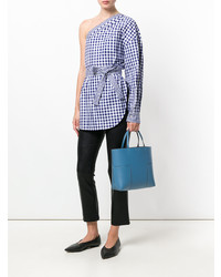 Синяя кожаная большая сумка от Tory Burch