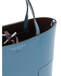 Синяя кожаная большая сумка от Tory Burch