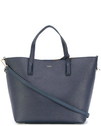 Синяя кожаная большая сумка от DKNY