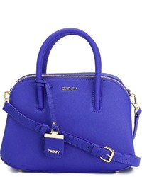 Синяя кожаная большая сумка от DKNY