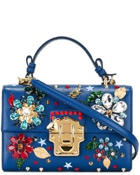 Синяя кожаная большая сумка от Dolce & Gabbana