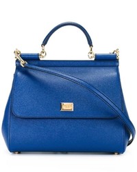 Синяя кожаная большая сумка от Dolce & Gabbana