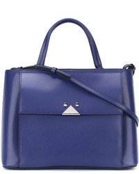 Синяя кожаная большая сумка от Emporio Armani
