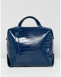 Синяя кожаная большая сумка от French Connection