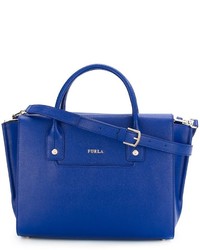 Синяя кожаная большая сумка от Furla