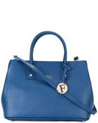 Синяя кожаная большая сумка от Furla