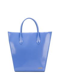 Синяя кожаная большая сумка от Jacquemus