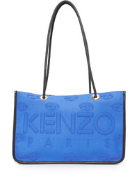 Синяя кожаная большая сумка от Kenzo
