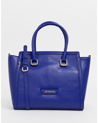 Синяя кожаная большая сумка от Love Moschino