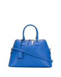 Синяя кожаная большая сумка от Maison Margiela
