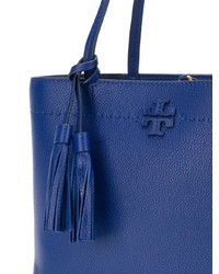 Синяя кожаная большая сумка от Tory Burch