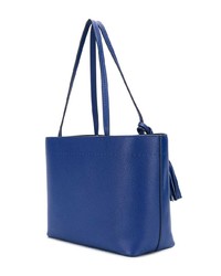 Синяя кожаная большая сумка от Tory Burch