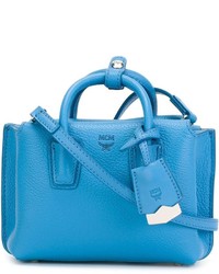 Синяя кожаная большая сумка от MCM