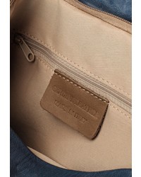 Синяя кожаная большая сумка от Moronero