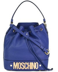 Синяя кожаная большая сумка от Moschino
