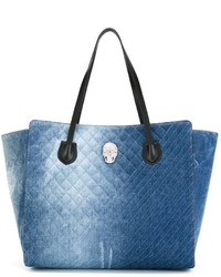 Синяя кожаная большая сумка от Philipp Plein