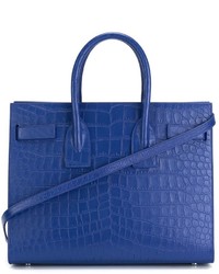 Синяя кожаная большая сумка от Saint Laurent