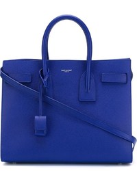 Синяя кожаная большая сумка от Saint Laurent