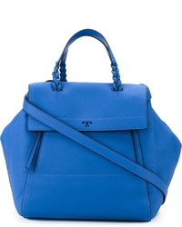 Синяя кожаная большая сумка от Tory Burch