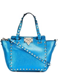 Синяя кожаная большая сумка от Valentino Garavani