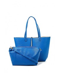 Синяя кожаная большая сумка от Vitacci