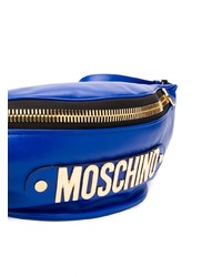 Мужская синяя кожаная поясная сумка от Moschino