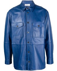 Мужская синяя кожаная рубашка с длинным рукавом от Han Kjobenhavn