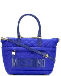 Синяя кожаная стеганая большая сумка от Moschino