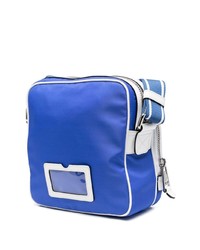 Синяя кожаная сумка почтальона с принтом от Moschino