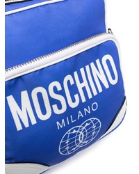 Синяя кожаная сумка почтальона с принтом от Moschino