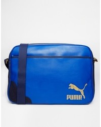 Синяя кожаная сумка почтальона от Puma