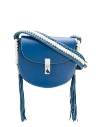 Синяя кожаная сумка через плечо c бахромой от Altuzarra