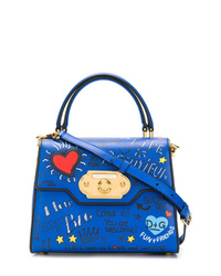 Синяя кожаная сумка через плечо с принтом от Dolce & Gabbana