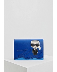 Синяя кожаная сумка через плечо с принтом от Karl Lagerfeld