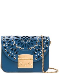 Синяя кожаная сумка через плечо с украшением от Furla